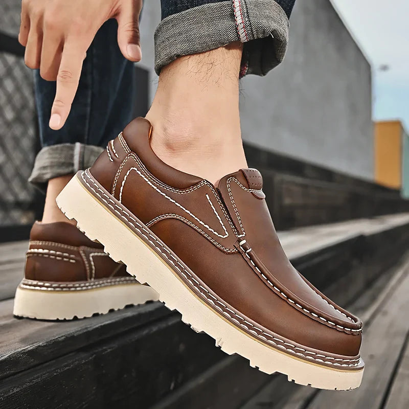 Men’s Premium Leather Loafers – Classic Slip-On Shoes with Cushioned Insole & Non-Slip Sole