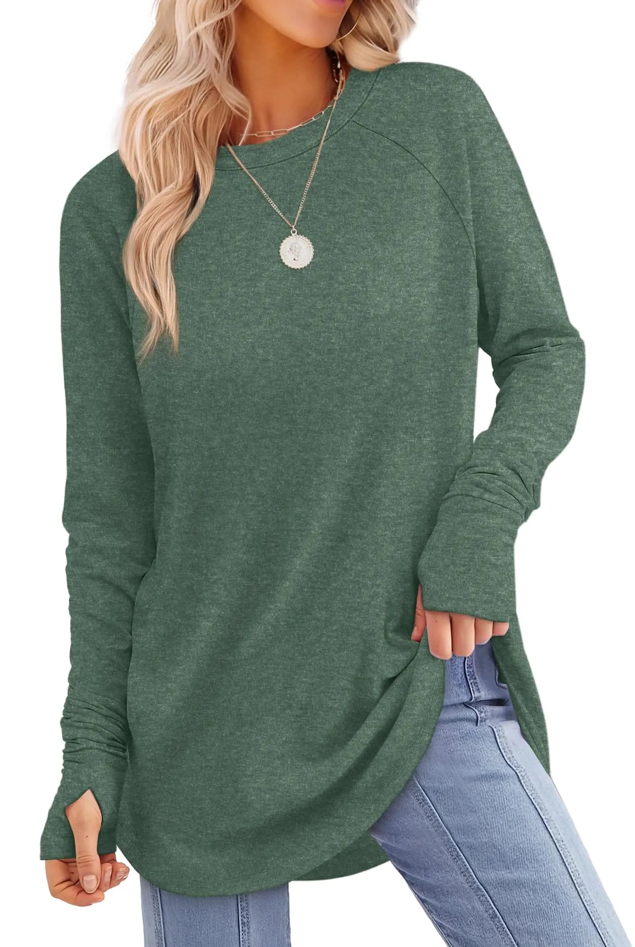 Dames Tuniek met Lange Mouwen en Duimgaten – Comfortabele Oversized Top met Gebogen Zoom 7