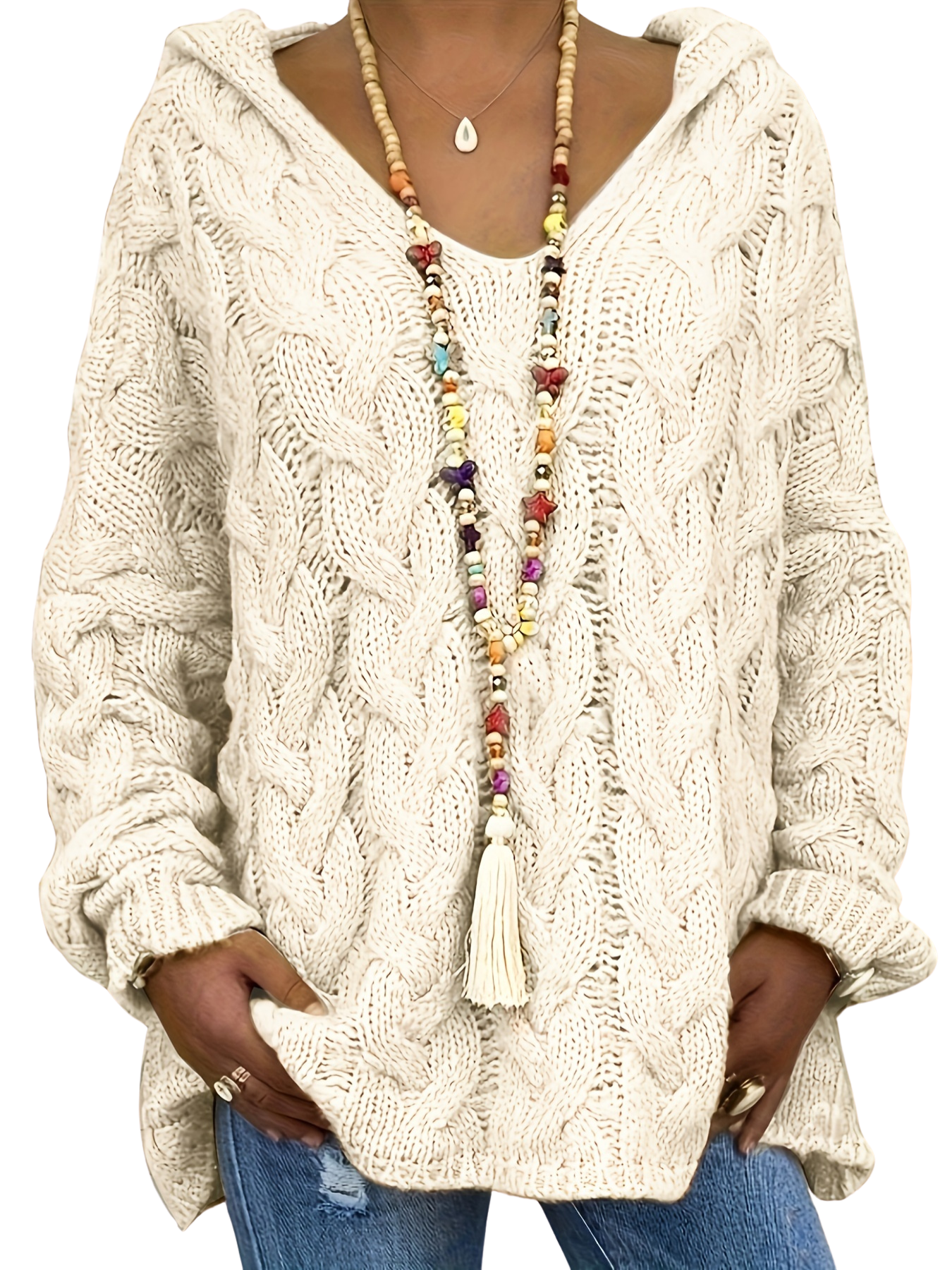 Stijlvolle Casual Trui voor Dames met Kabeltextuur en V-hals – Ideaal voor Koelere Dagen 4