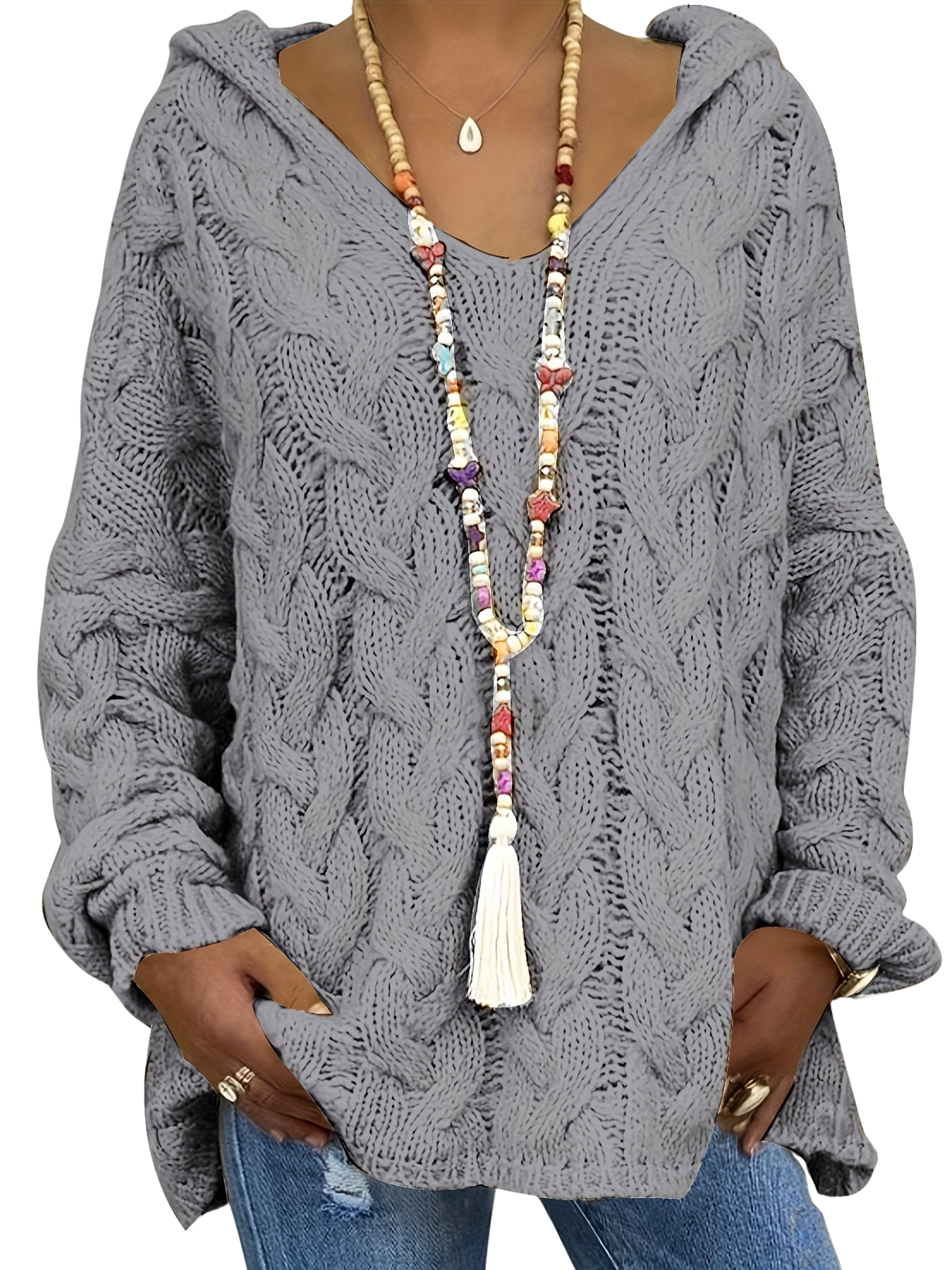 Stijlvolle Casual Trui voor Dames met Kabeltextuur en V-hals – Ideaal voor Koelere Dagen 5