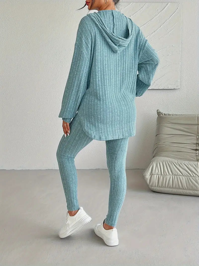 Tweedelige Loungewear Set Dames met Oversized Top en Hoge Taille Legging – Geribbelde Gebreide Comfortabele Outfit 4