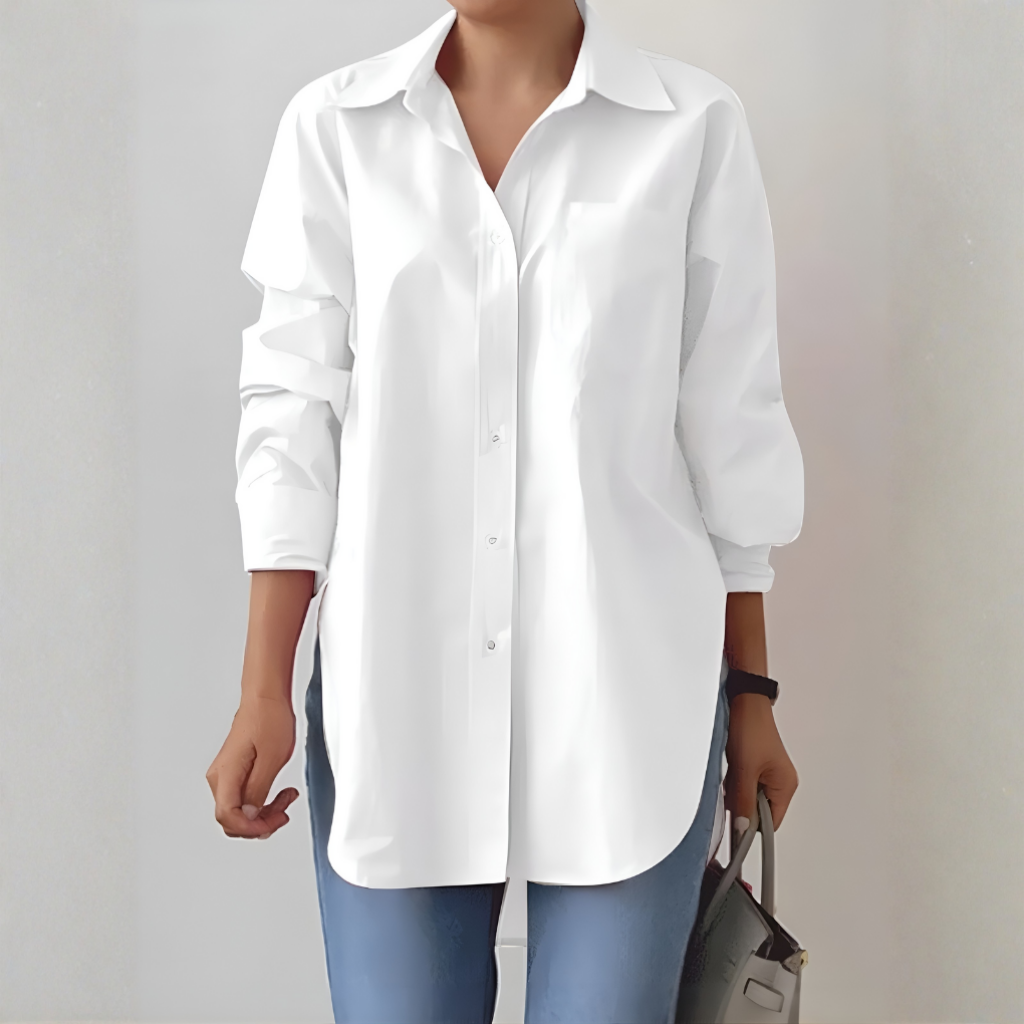 Witte Dames Blouse – Elegante Geweven Stof met Lange Mouwen en Tijdloze Uitstraling 2