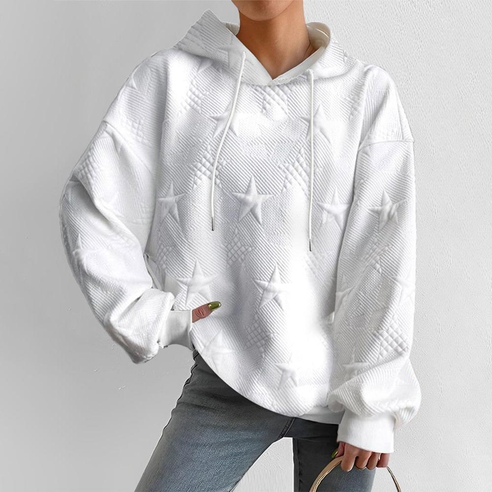 Witte Dames Hoodie met Reliëf Sterrenpatroon en Capuchon – Casual Truien Dames voor Comfort en Stijl 0