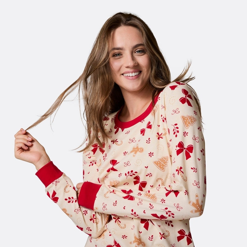 Zachte Peperkoek Kerstpyjama Dames - Katoenmix met Elastaan, Elastische Pasvorm voor Nachtkleding Dames 0