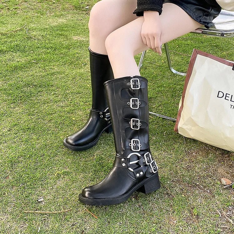 Zwarte Dames Laarzen met Gesp en Blokhak - Winter Enkellaarzen met Middelhoge Schacht voor Comfort en Stijl 3