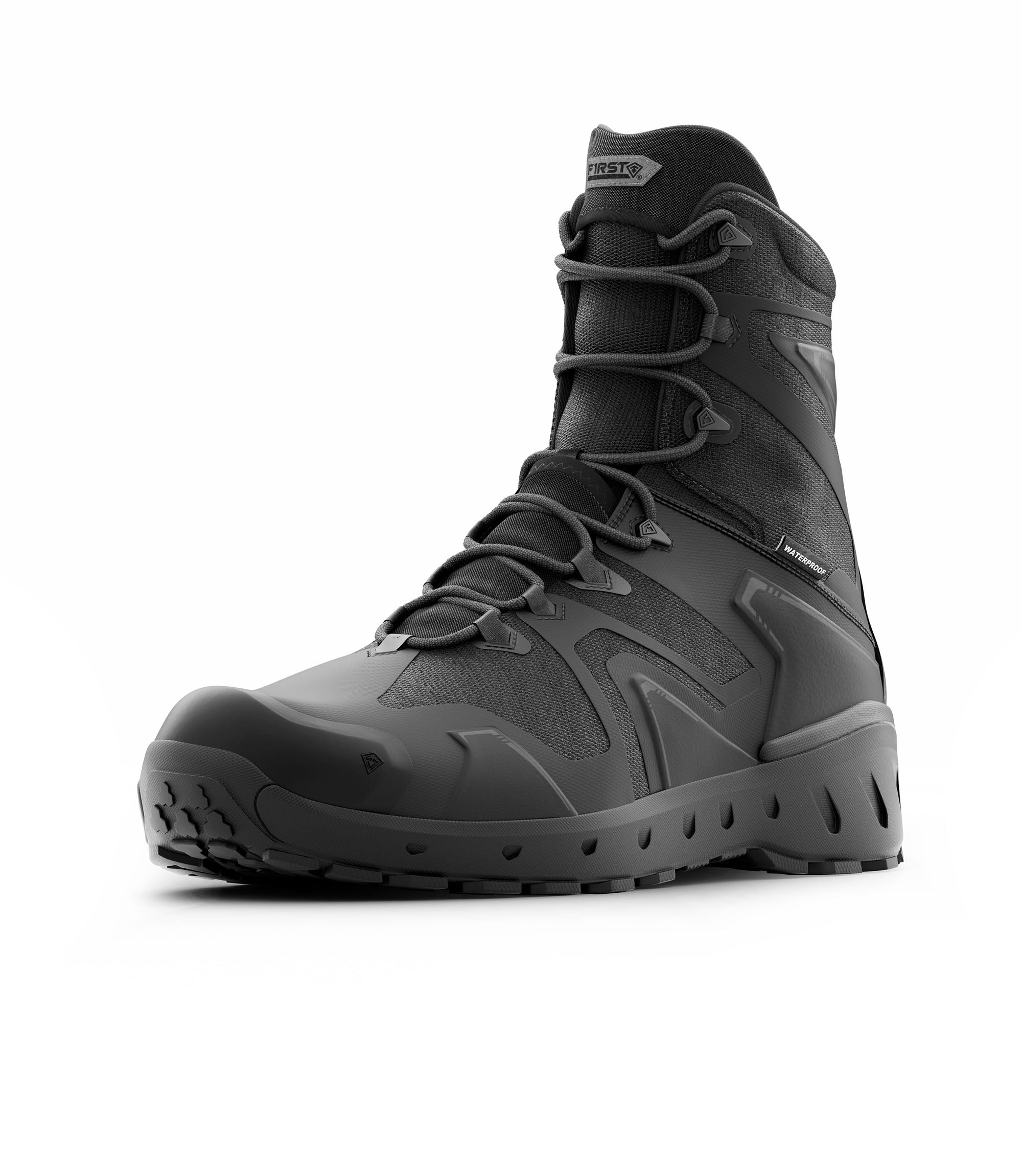 Black tactical combat boot with side zipper, lace-up design, and rugged rubber sole for outdoor and work use - 2