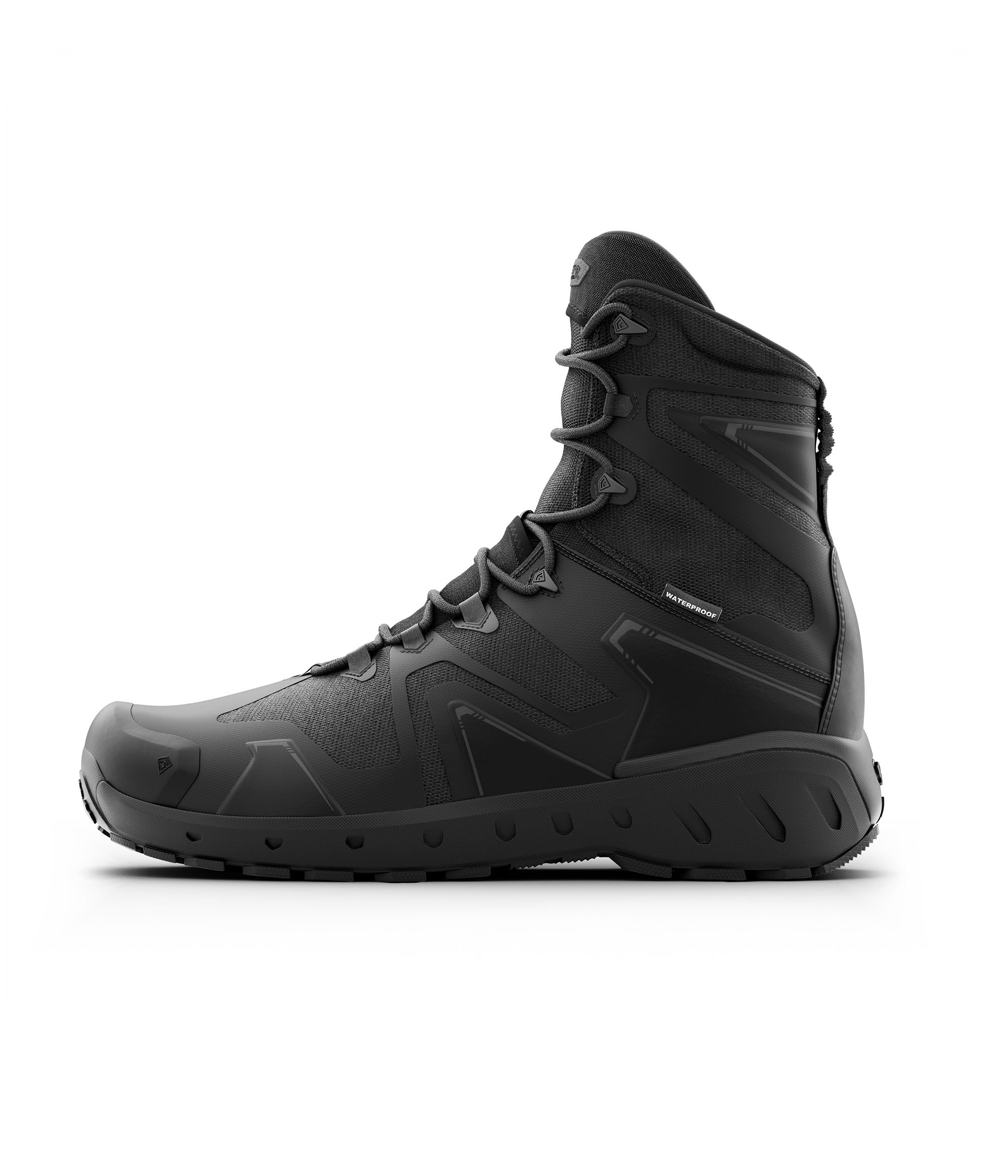 Black tactical combat boot with side zipper, lace-up design, and rugged rubber sole for outdoor and work use - 3