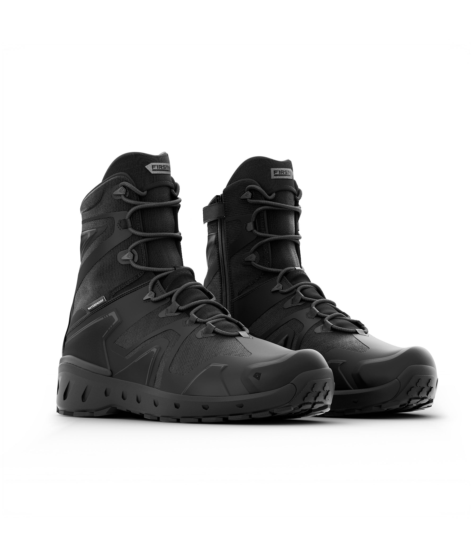 Black tactical combat boot with side zipper, lace-up design, and rugged rubber sole for outdoor and work use - 8