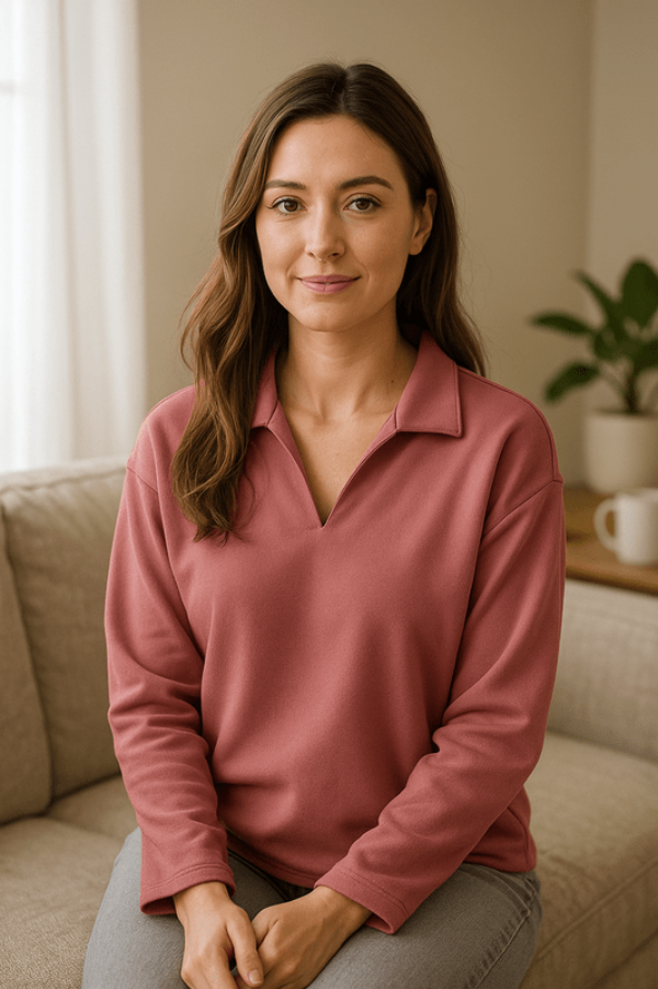 Dames lounge-sweatshirt met V-hals, gemaakt van zachte en ademende stof voor dagelijks comfort.