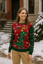 Unisex Foute Kersttrui met LED-Verlichting - Tree-Rex Design voor Dames en Heren, Lange Mouwen, Machinewasbaar 2