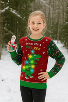 Unisex Foute Kersttrui met LED-Verlichting - Tree-Rex Design voor Dames en Heren, Lange Mouwen, Machinewasbaar 5