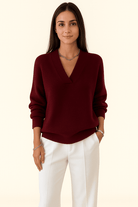  V-hals Trui Dames met Lange Mouwen - Zachte Pluche, Casual Elegantie, Losse Fit, Veelzijdig Design 1