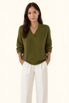  V-hals Trui Dames met Lange Mouwen - Zachte Pluche, Casual Elegantie, Losse Fit, Veelzijdig Design 3