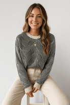 Damestrui met Ronde Hals en Lange Mouwen – Gebreid Materiaal met Golfpatroon 3
