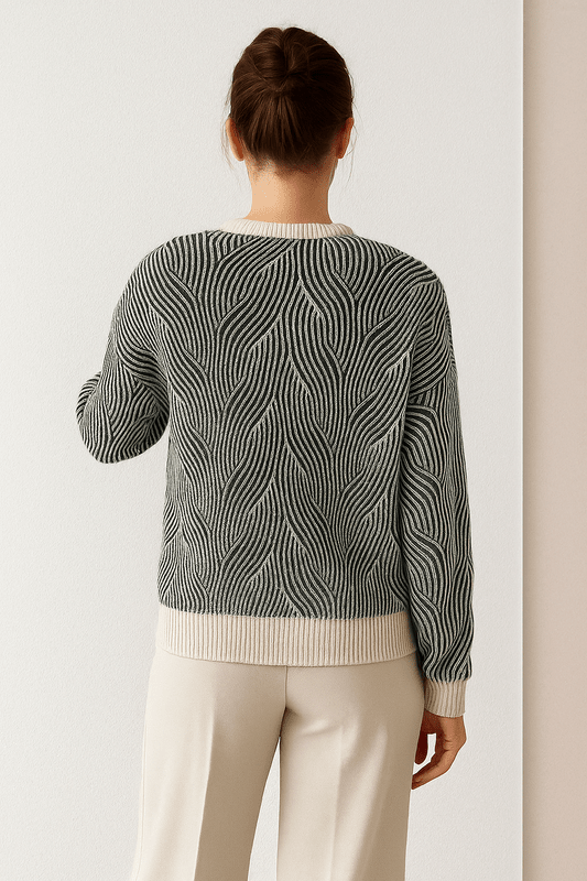 Damestrui met Ronde Hals en Lange Mouwen – Gebreid Materiaal met Golfpatroon 2