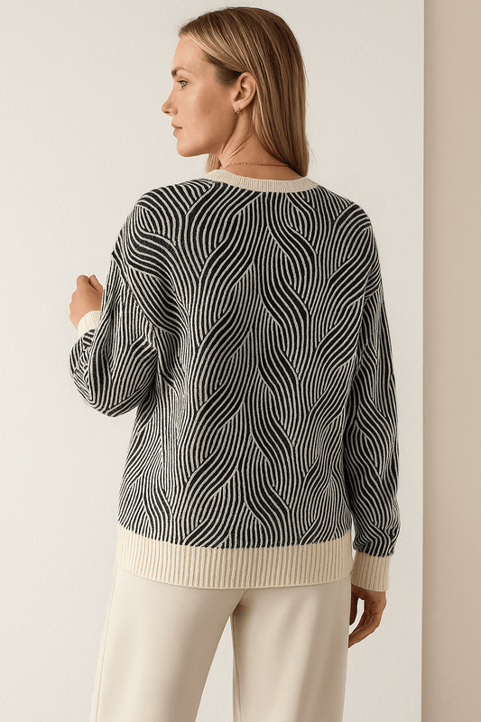 Damestrui met Ronde Hals en Lange Mouwen – Gebreid Materiaal met Golfpatroon 4