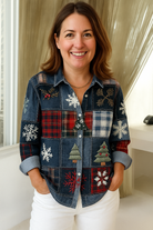 Casual Patchwork Blouse Dames voor Feestelijke Gelegenheden - Zacht en Comfortabel, Perfect voor Winteractiviteiten 1