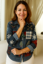 Casual Patchwork Blouse Dames voor Feestelijke Gelegenheden - Zacht en Comfortabel, Perfect voor Winteractiviteiten 2