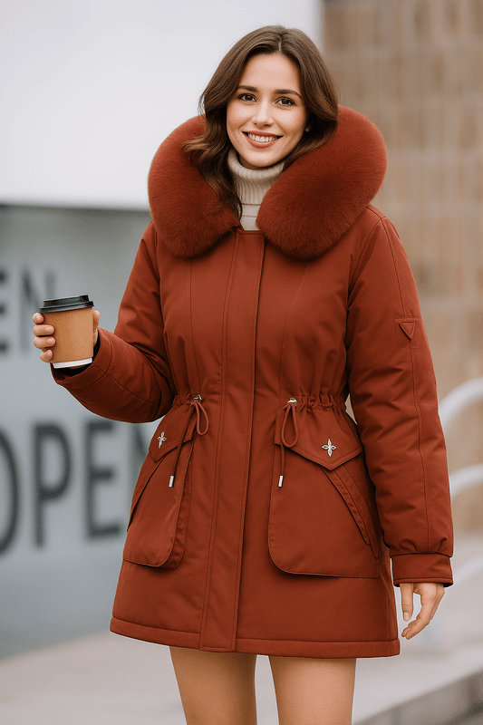 Warme Damesjas Winter met Uitneembare Voering en Capuchon van Imitatiebont – 3-in-1 Ontwerp voor Koude Dagen 1