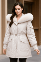 Warme Damesjas Winter met Uitneembare Voering en Capuchon van Imitatiebont – 3-in-1 Ontwerp voor Koude Dagen 2