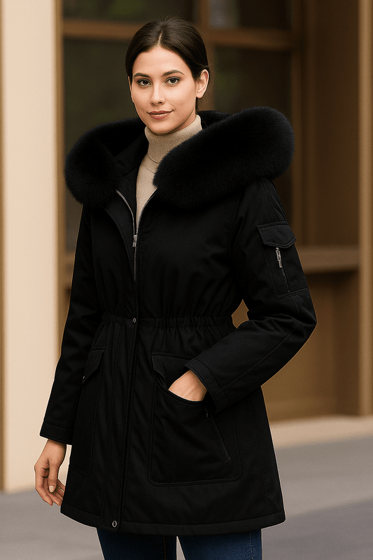 Warme Damesjas Winter met Uitneembare Voering en Capuchon van Imitatiebont – 3-in-1 Ontwerp voor Koude Dagen 3