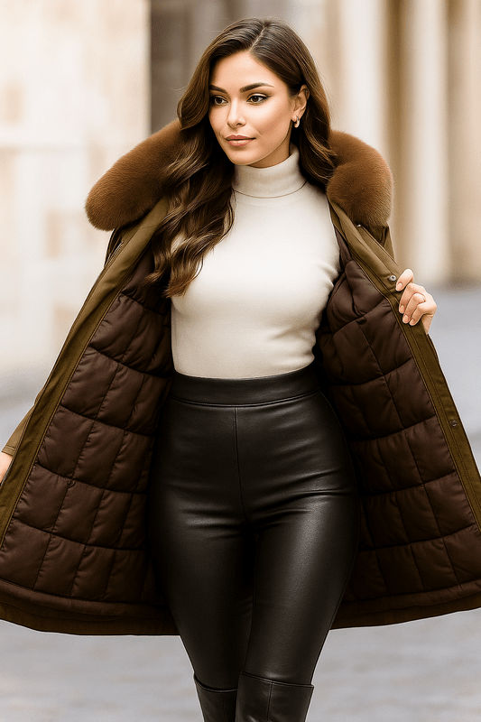 Warme Damesjas Winter met Uitneembare Voering en Capuchon van Imitatiebont – 3-in-1 Ontwerp voor Koude Dagen 6