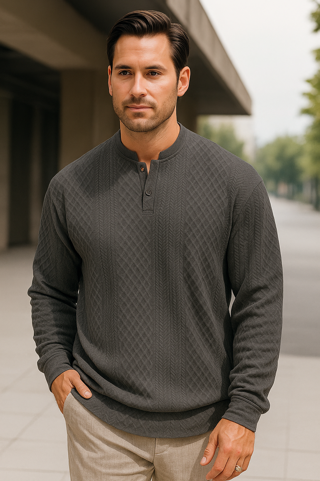 Geometrisch Gebreide Trui voor Heren – Comfortabele, Ademend en Casual Sweater met Knoopsluiting 4