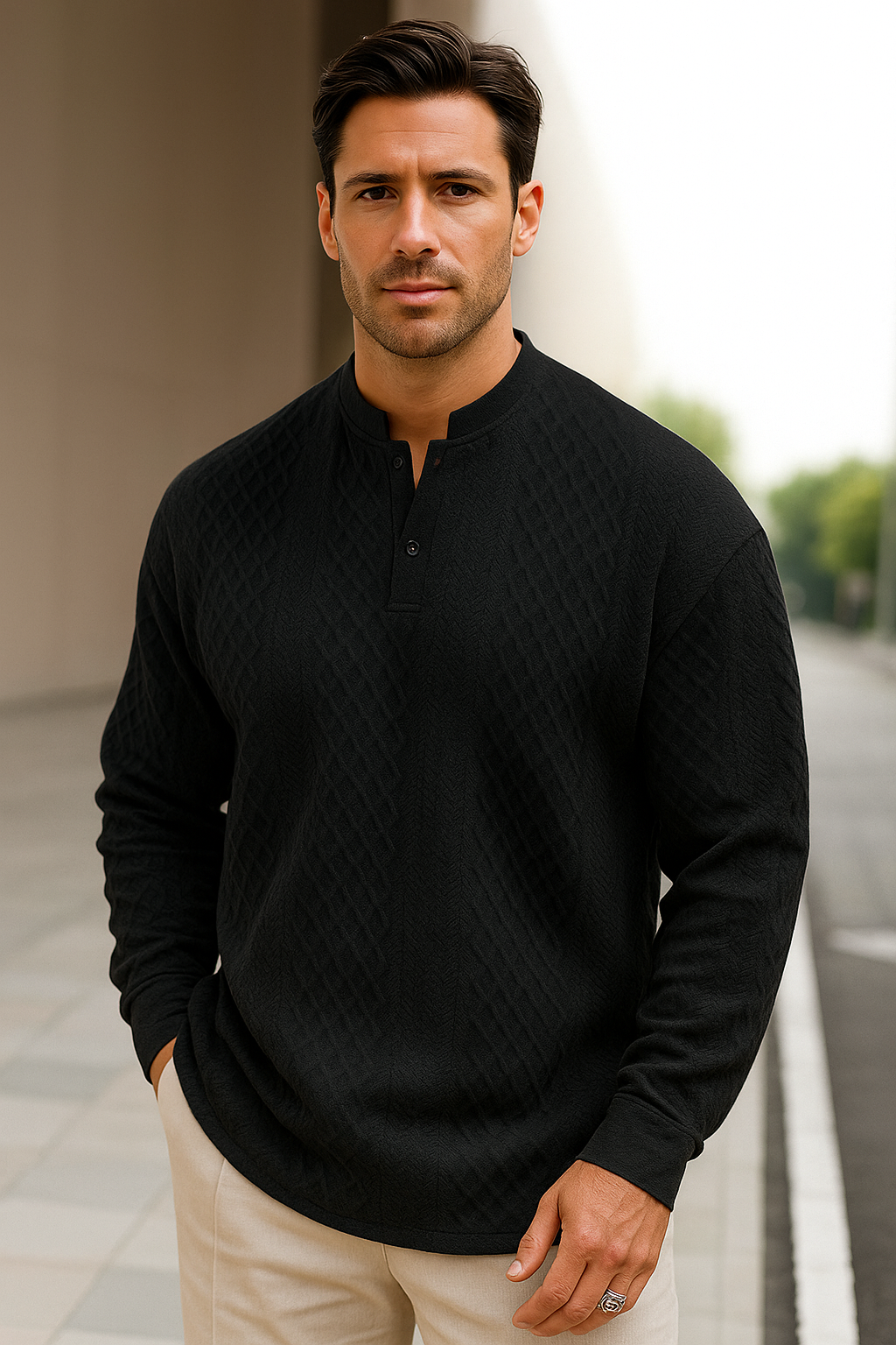 Geometrisch Gebreide Trui voor Heren – Comfortabele, Ademend en Casual Sweater met Knoopsluiting 5