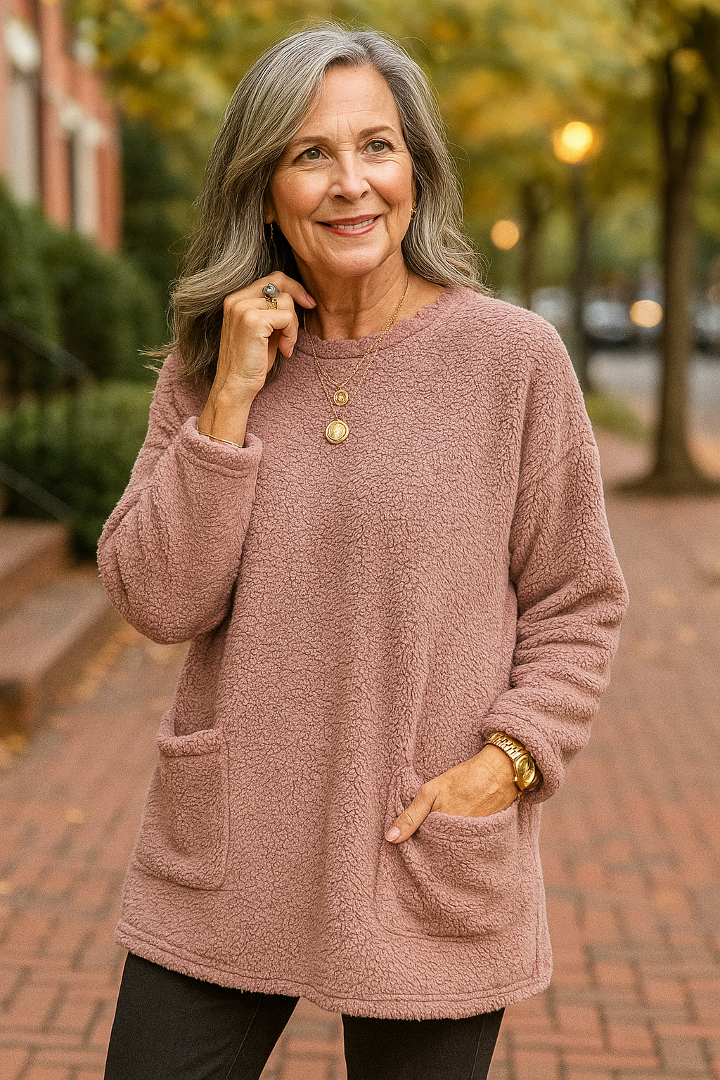 Warme Pluchen Tops Dames met Ronde Hals en Lange Mouwen voor Herfst en Winter - Normale Pasvorm 3