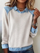 Casual Dames Pullover met Denim Kraag en Stikselaccenten – Stijlvolle Sweater met Unieke Spijkerlook 8
