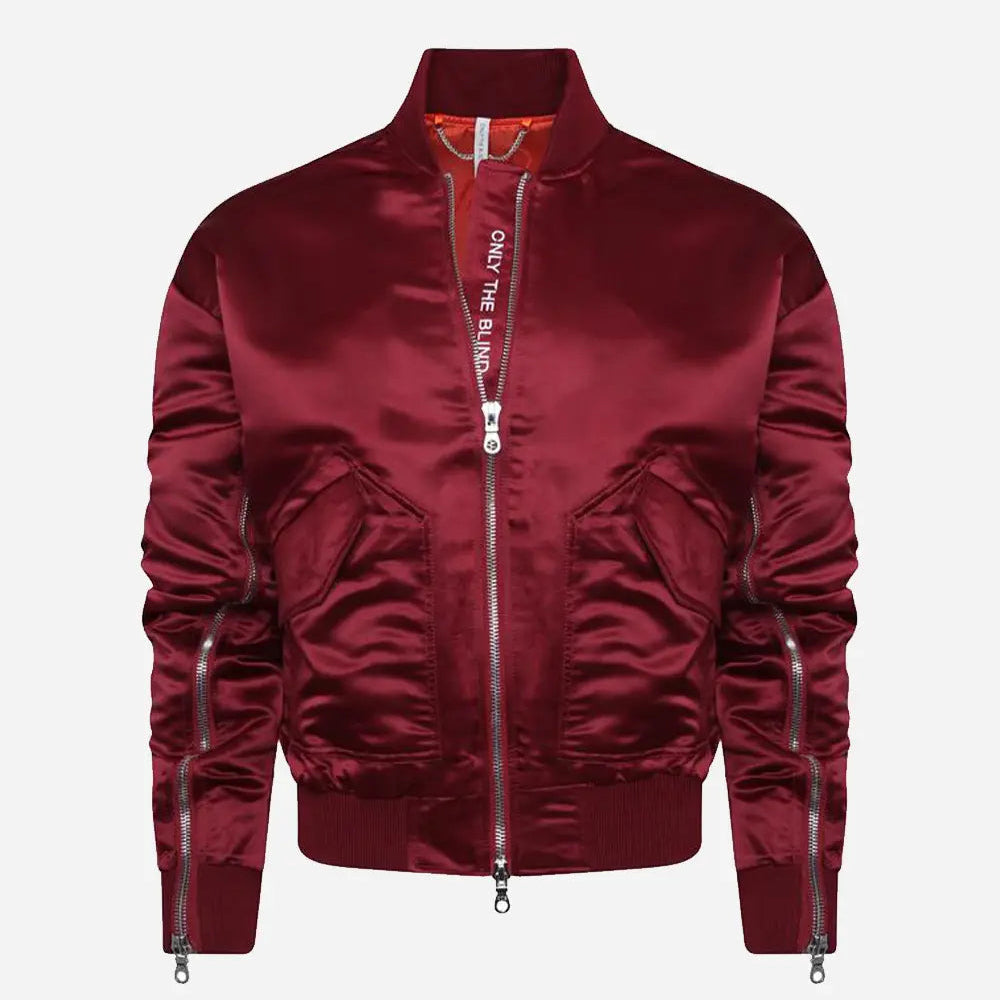 Satijnen Wijnrode Bomberjack – Stijlvolle & Glanzende Damesjas met Moderne Pasvorm - 1