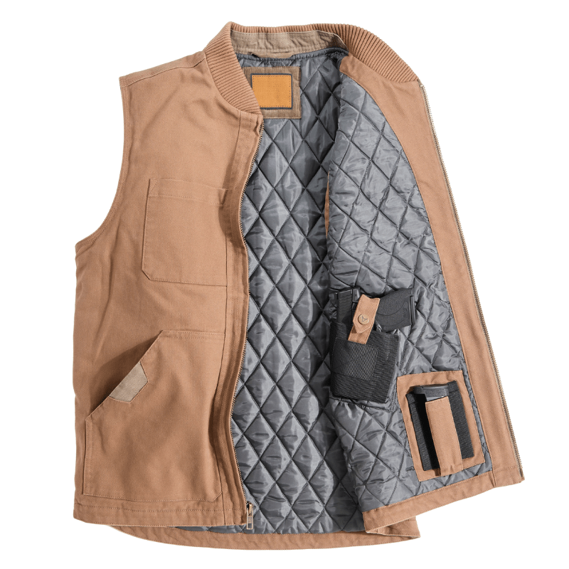 Canvas Draagvest met Gewatteerde Isolatie voor Jagers en Schutters – Duurzaam en Comfortabel met Verborgen Draagzakken 3
