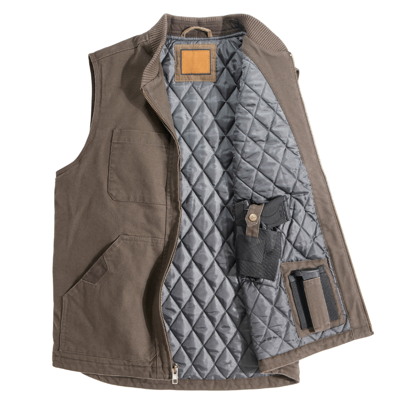 Canvas Draagvest met Gewatteerde Isolatie voor Jagers en Schutters – Duurzaam en Comfortabel met Verborgen Draagzakken 4