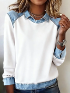 Casual Dames Pullover met Denim Kraag en Stikselaccenten – Stijlvolle Sweater met Unieke Spijkerlook 1