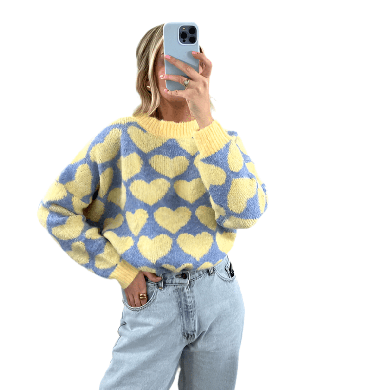 Damestrui met Hartpatroon – Zachte Gebreide Pullover met Liefdevol Design-01