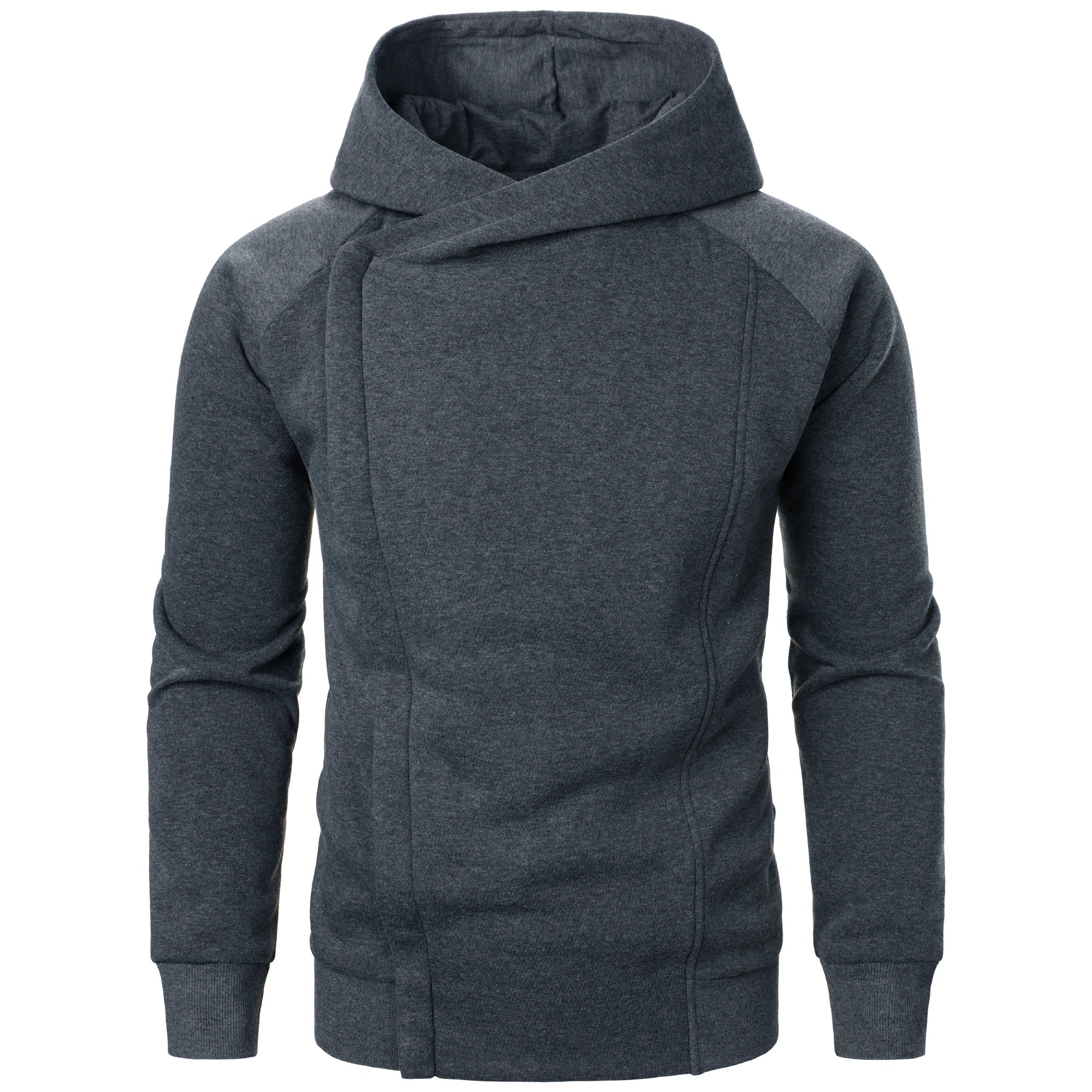 Asymmetrische Hoodie Heren met Gekruiste Capuchon en Verborgen Rits – Katoenmix Fleece voor Stijlvolle Comfort 1