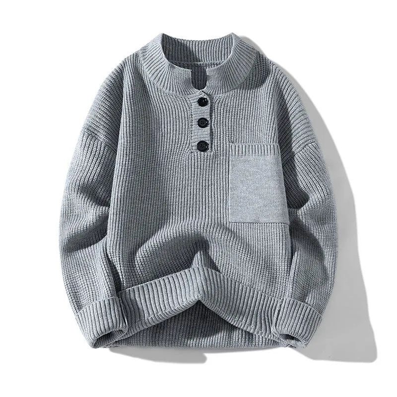 Casual Gebreide Trui  met Opstaande Kraag en Borstzak - Zacht en Ruimvallend Breisel 0