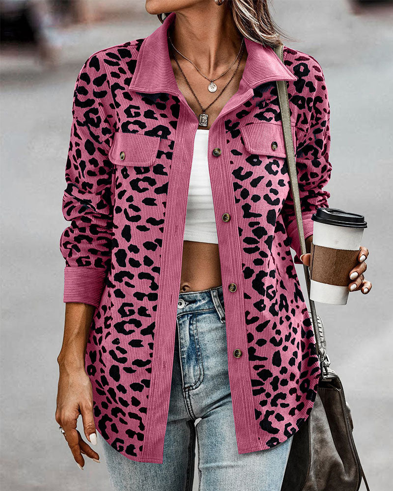 Casual Lichtgewicht Corduroy Jack met Luipaardprint en Knoopsluiting – Onderhoudsvriendelijk Vrijetijdskleding 8