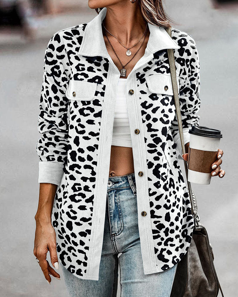 Casual Lichtgewicht Corduroy Jack met Luipaardprint en Knoopsluiting – Onderhoudsvriendelijk Vrijetijdskleding 9
