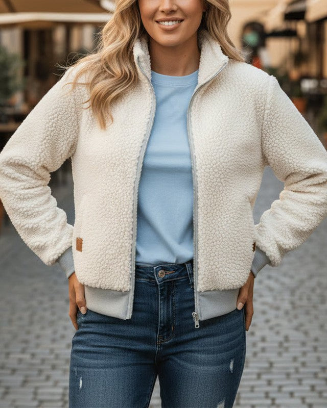 Casual Teddy Bovenkleding met Opstaande Kraag en Ritssluiting - Perfect voor Herfst en Winter 1