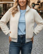 Casual Teddy Bovenkleding met Opstaande Kraag en Ritssluiting - Perfect voor Herfst en Winter 6