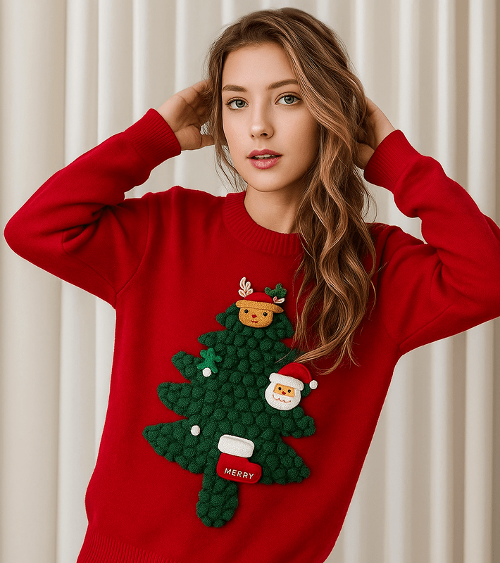 Warme Dames Kersttrui met Feestelijke Accenten – Zachte Loose Fit Kerstpull voor Dames 1