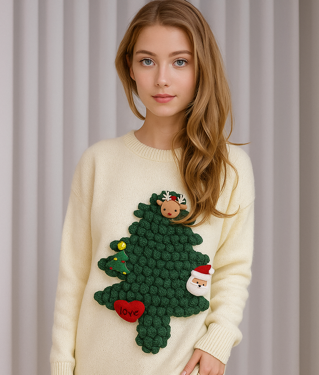 Warme Dames Kersttrui met Feestelijke Accenten – Zachte Loose Fit Kerstpull voor Dames 3