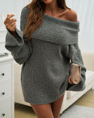 Chique Off-Shoulder Gebreide Jurk met Flare Mouwen voor Casual en Elegante Gelegenheden - Zacht en Comfortabel 0