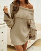 Chique Off-Shoulder Gebreide Jurk met Flare Mouwen voor Casual en Elegante Gelegenheden - Zacht en Comfortabel 1