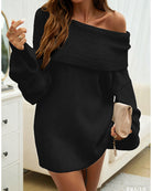 Chique Off-Shoulder Gebreide Jurk met Flare Mouwen voor Casual en Elegante Gelegenheden - Zacht en Comfortabel 2