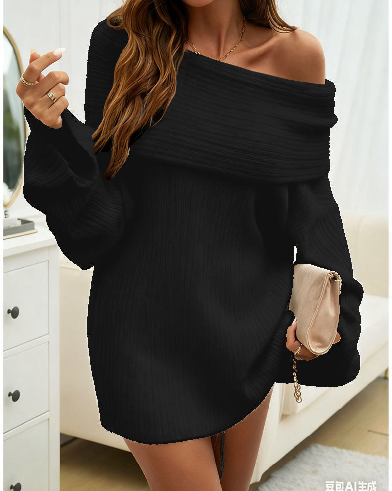 Chique Off-Shoulder Gebreide Jurk met Flare Mouwen voor Casual en Elegante Gelegenheden - Zacht en Comfortabel 2