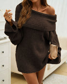 Chique Off-Shoulder Gebreide Jurk met Flare Mouwen voor Casual en Elegante Gelegenheden - Zacht en Comfortabel 3