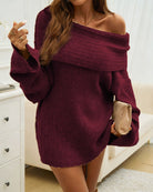 Chique Off-Shoulder Gebreide Jurk met Flare Mouwen voor Casual en Elegante Gelegenheden - Zacht en Comfortabel 4
