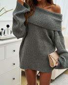 Chique Off-Shoulder Gebreide Jurk met Flare Mouwen voor Casual en Elegante Gelegenheden - Zacht en Comfortabel 5
